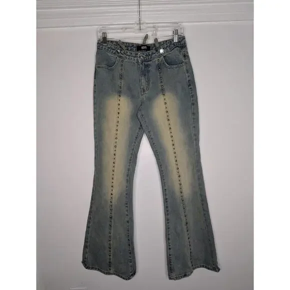 ego strappy waisted studded detail flare jeans blue vintage Size 4 No Belt - Picture 2 of 8